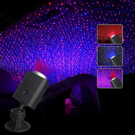 USB Stjärnprojektor Nattlampa, 3 Färger, 9 Ljuslägen, Portabel Justerbar