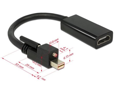 Delock Adapter mini Displayport 1.2 male with screw > HDMI female 4K Active black - videokonverter - Parade PS171 - svart