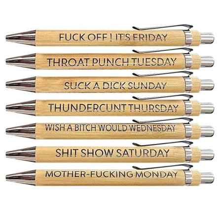 7 st. roliga pennor 0,5 mm/0,02, kul set med roliga ord