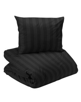 Sengetøj Satin 2-delt med vævede striber Sort