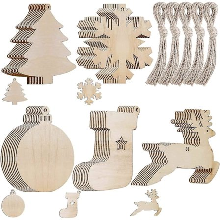 DIY Joulukoristeet Puusta - Valmiita Puusta Valmistettuja Joulukoristeita Lapsille 10kpl Puun Väri (FMY)