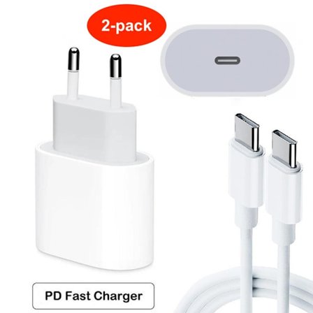 2-pakning Samsung Hurtiglader - Adapter & Kabel 20W USB-C 2m