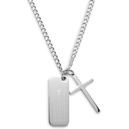 Colier Icarus Rowan cu pandantiv dog tag & cruce din oțel pentru bărbați - Dog tags