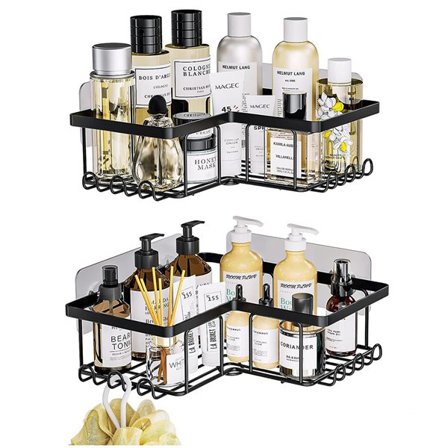 Sort hjørnehylde til badeværelset – 2-pak