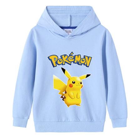 Tegnet Pikachu Langarmet Hoodie for Barn Genser Trøye Lys Blå 110cm Light Blue