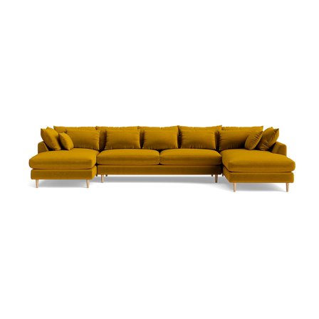 Ofelia U-Form Sofa, links, Riviera Gelb, modernes Design, weicher Stoffbezug, hoher Sitzkomfort weich/mittel, 85cm, elegantes Wohnzimmer Sofa