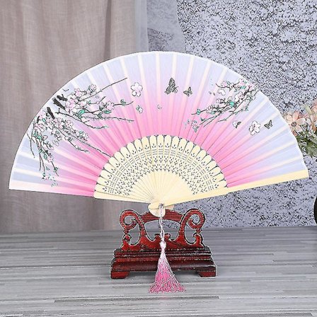 2 stycken hopfällbara fläktar Handhållna fläktar Bambusfläktar med tofsar Kvinnor Handhållna