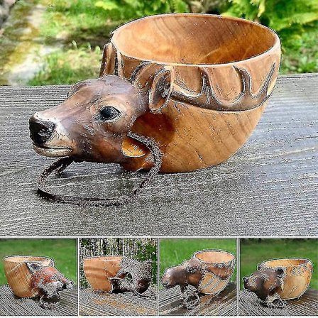 Trækop Dyr Form Bærbar Camping Håndskåret Hjorte