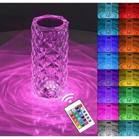 Kristallivalo, 16 väriä vaihtava RGB-kosketushimmennettävä ruusupöytälamppu, romanttinen LED Diamond Night Light USB ladattava koristelamppu 