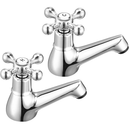 Par med handfatkranar Badrum Tvättställ Blandare Viktoriansk Traditionell Krom Mässing Kors Handtag Tvättställskran