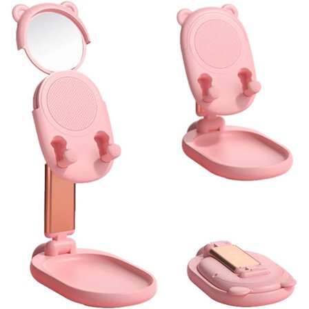 Bärbar mobiltelefonhållare med smink- och spegel