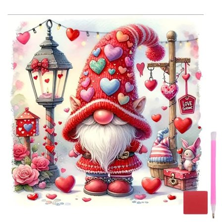Alla hjärtans dag Diamantmålningskit för vuxna, Kärleksgnom Diamantkonstkit för nybörjare, DIY Kristall Diamantkonstmålningskit för Alla hjärtans dag-