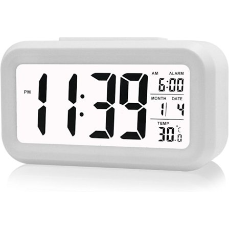 Creative Alarm Clock Morning Snooze Wake Up Clock Väckarklocka LED-bakgrundsbelyst digital display med kalenderdatumvisning Smart indikator (vit)