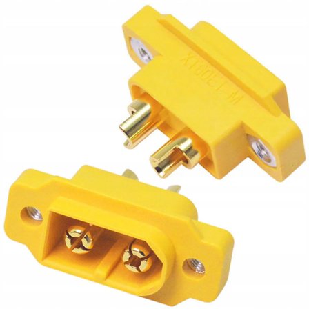 XT60E-M Han Panelstik – Højstrøm 30A | Forgyldte Ben | Kompatibel med XT60 Hun