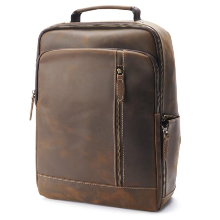 Brown Vintage Leather Laptop Backpack with Charging Port for Men - Leather bags