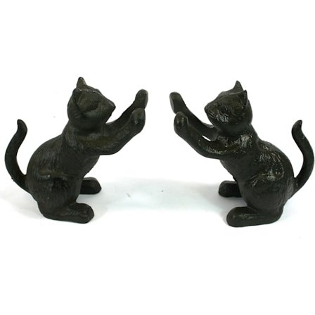 Kattemønstrede bokstøtter/dørstoppere i støpejern, sett (2 stk.) - Et morsomt design for katte- og bokelskere