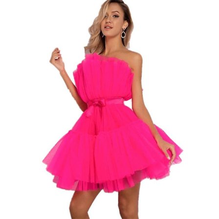 Kvinnors romantiska volangklänning i mesh med bar axel