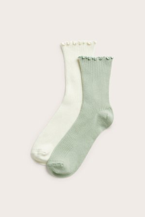 Kappahl | Ribbade strumpor 2-pack Ljusgrön 40/42 | Ljusgrön