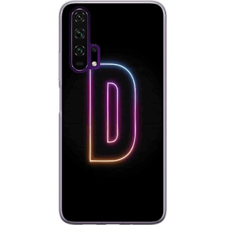 Kompatibel Mobilcover til Honor Honor 20 Pro Minimalistisk neonbogstav D i farveskiftende lys mod sort baggrund i moderne digital design