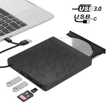 Extern DVD-enhet, CD-enhet USB 3.0 Typle C CD/DVD ROM +/-RW-adapter med