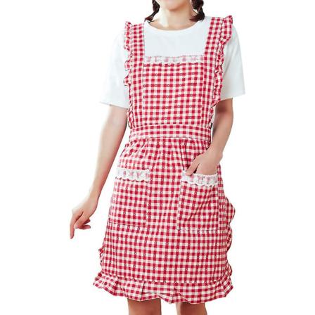 Forklæde Køkken Bageforklæder Vintage Dame Forklæder Rød Gitter Frynser Forklæder Prinsesse Sød Fødselsdagsgave Bomuld Pinafore Forklæder Til Kvinder 
