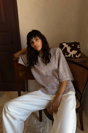 NA-KD Knitted Short Sleeve Sweater - Oversize trøjer - Beige - S (EU 34-36)