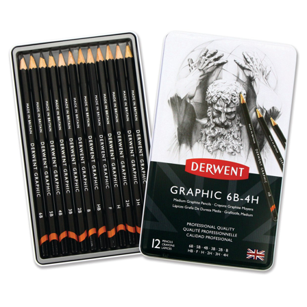 Derwent Graphic Crayon graphite Ensemble de 12 6B-4H