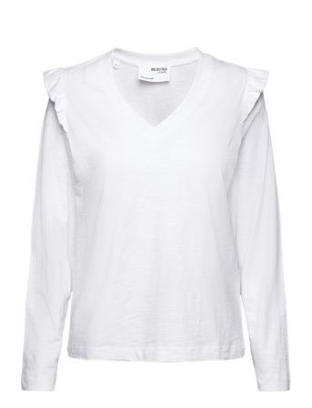 Slfrylie Ls Florence V-Neck Tee Ex White Selected Femme