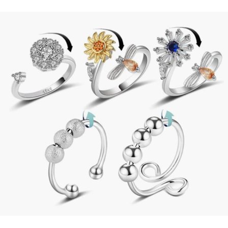 5/6 St Fidget-Ångesstringar – Justerbara Antistressring Ringar Set, Fidgetringar För Damer Med Roterbara Pärlor, Ringar Fidgetringar Ångestpärlband