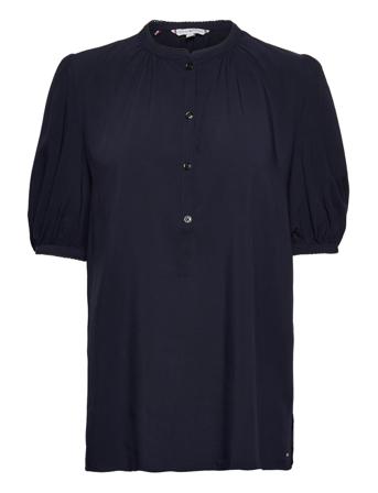 Viscose Poplin Henley Half Slv Blouses Short-sleeved Navy Tommy Hilfiger