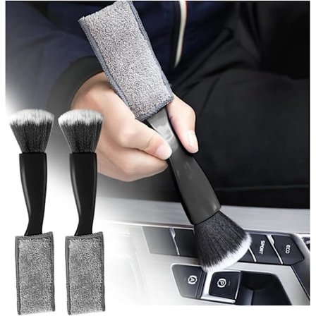 2 stk. Dobbelte Hovedbørster Bilbørster til Detaljering Indvendigt og Udvendigt, til Rengøring af Instrumentbrætter, Sæder, Hjul (Sort).