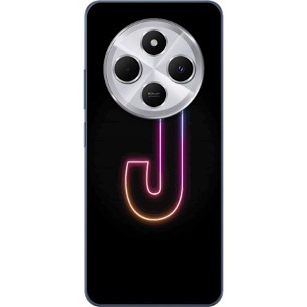 Kompatibel Mobilcover til Xiaomi Xiaomi Redmi 14C Minimalistisk neonbogstav J i farveskiftende lys mod sort baggrund