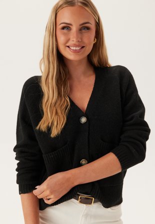 VERO MODA - Vmboom Ls V-neck Button Cardig - Black - Kläder - - Bubbleroom