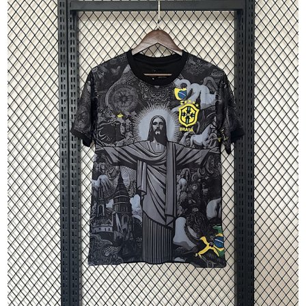 2425 Sæson Brasilien Kortærmet Fodboldtrøje Hurtigtørrende Sportsbeklædning Brasiliansk Jesus, Sort Brasiliansk Jesus, Sort