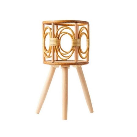 Rattan Inomhus Växtställ Halmvävda Blomkrukshållare Pall med Ben Golvplanteringskorgar Ställ