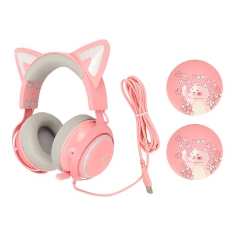 SOMIC Gaming Headset Kattungeöron PC Gaming Hörlurar 7.1USB Luminous med Inbyggd Mikrofon Rosa