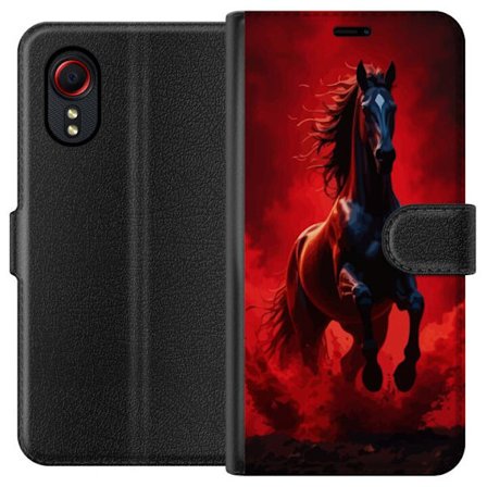 Kompatibelt Plånboksfodral till Samsung Samsung Galaxy Xcover 5 Kraftfull svart häst i röda moln och damm, dramatisk belysning, intensiv rörelse o