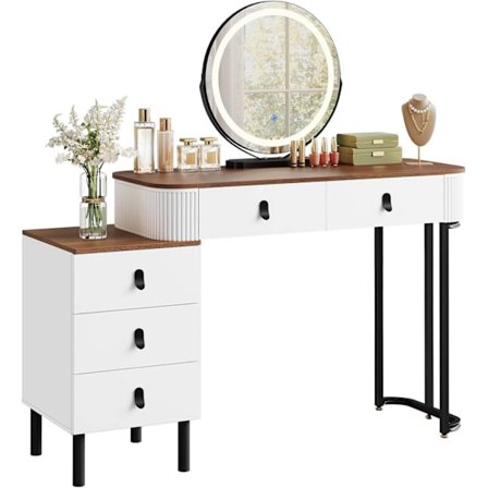 Rootz Makeup Vanity Table Set - Dressing Table - Beauty Desk - Rigelig opbevaring - 100 cm x 126 cm x 40 cm - Hvidbrunt træudseende