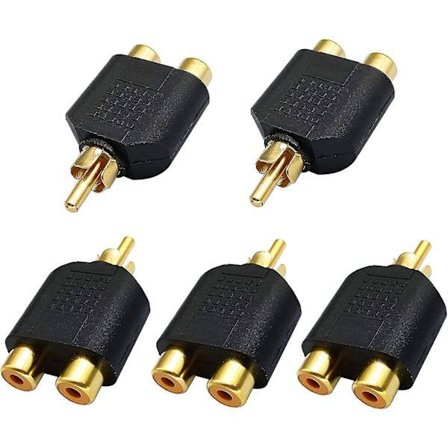 RCA Splitter Adapter, Gullbelagt 1 RCA Hann til 2 RCA Hunn Video Audio Y Splitter Adaptere Kobling For Audio Video Av TV Kabel Konverteringssett