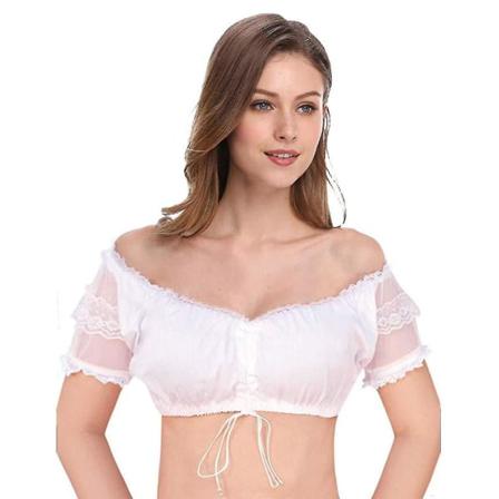 2023 Dirndl bluse med flæser hvid - traditionel elegant bayersk oktoberfest cropped bluse hg Milk white XXL