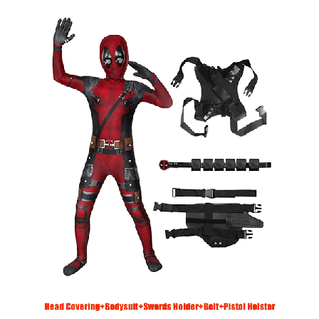 MARVEL Barnens Deadpool Cosplay Kostym Vuxna Bodysuit Jumpsuit med Tillbehör Huvudbonad Festkläder Klä Ut Kläder 160(Fit 150-160cm) 5pcs-NEW Design1