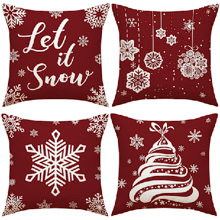 Set med 4 julkuddöverdrag, trädgårdsdekoration, God Jul bomullslinne kuddöverdrag, 45 x 45 cm