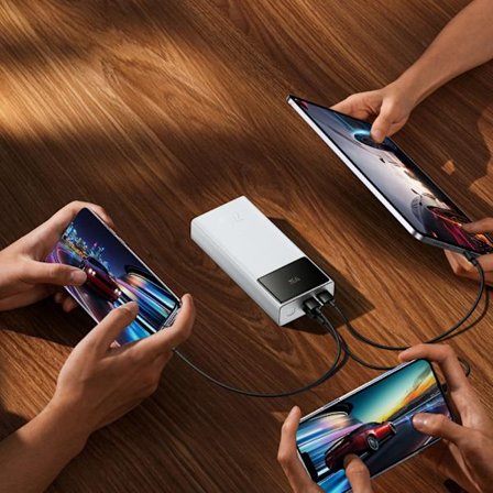 Baseus EnerFill Powerbank 30000mAh 22,5W med USB, USB-C - Vit