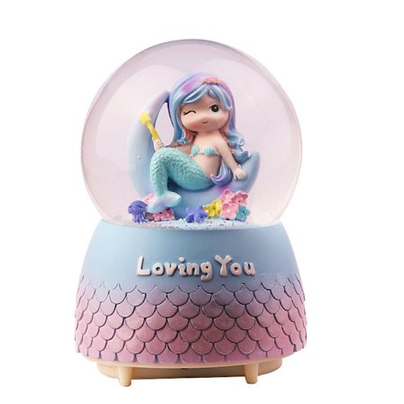 Slot snekugle glødende musikboks automatisk spray snefnug roterende krystalkugle med farveskiftende LED-lys boligindretning fødselsdagsgave (sektion B