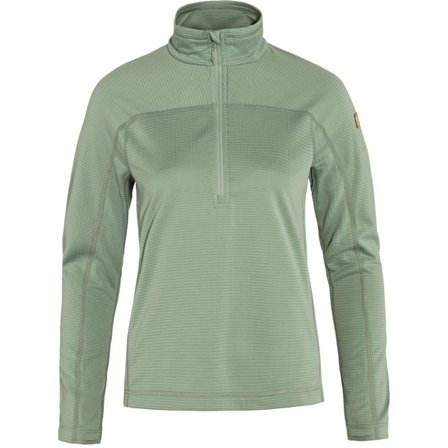 Fjällräven Dam's Abisko Lite Fleece Half Zip in Misty Green | Size: Large, Polyester