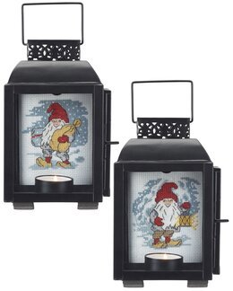 Broderi Tomte på tur till liten lykta 2-pack - Svarta Fåret