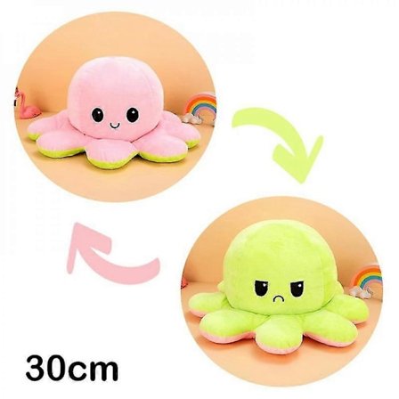 30/40 cm Vendbar Blæksprutte Plysdukke Med Dobbeltsidet Mønster Fyldt Tegneserie WDX Pink Grøn