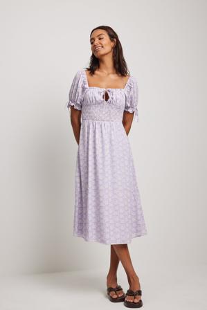 NA-KD Boho Robe à manches nouées - Robes smockées - Violet,Flower - EU 32