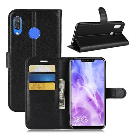 Huawei P Smart Plus syntetläder mobilfodral med stående plånbok - Svart