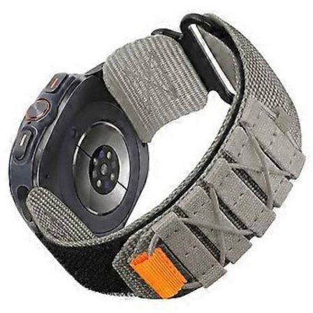 Kompatibel med Samsung Galaxy Watch Ultra 47mm Nylon Magic Tape Klokkereim Militærstil Justerbar Rem (Grå)